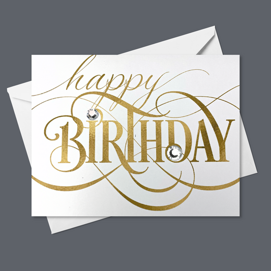 Gold Script Happy Birthday Greeting Card
