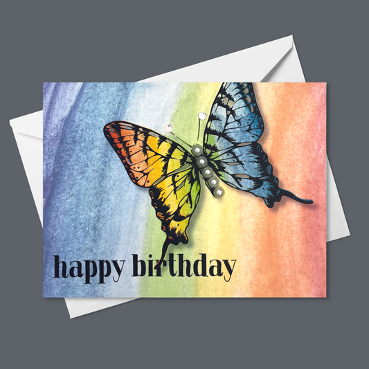 Happy Birthday Rainbow Watercolour Butterfly 🦋
