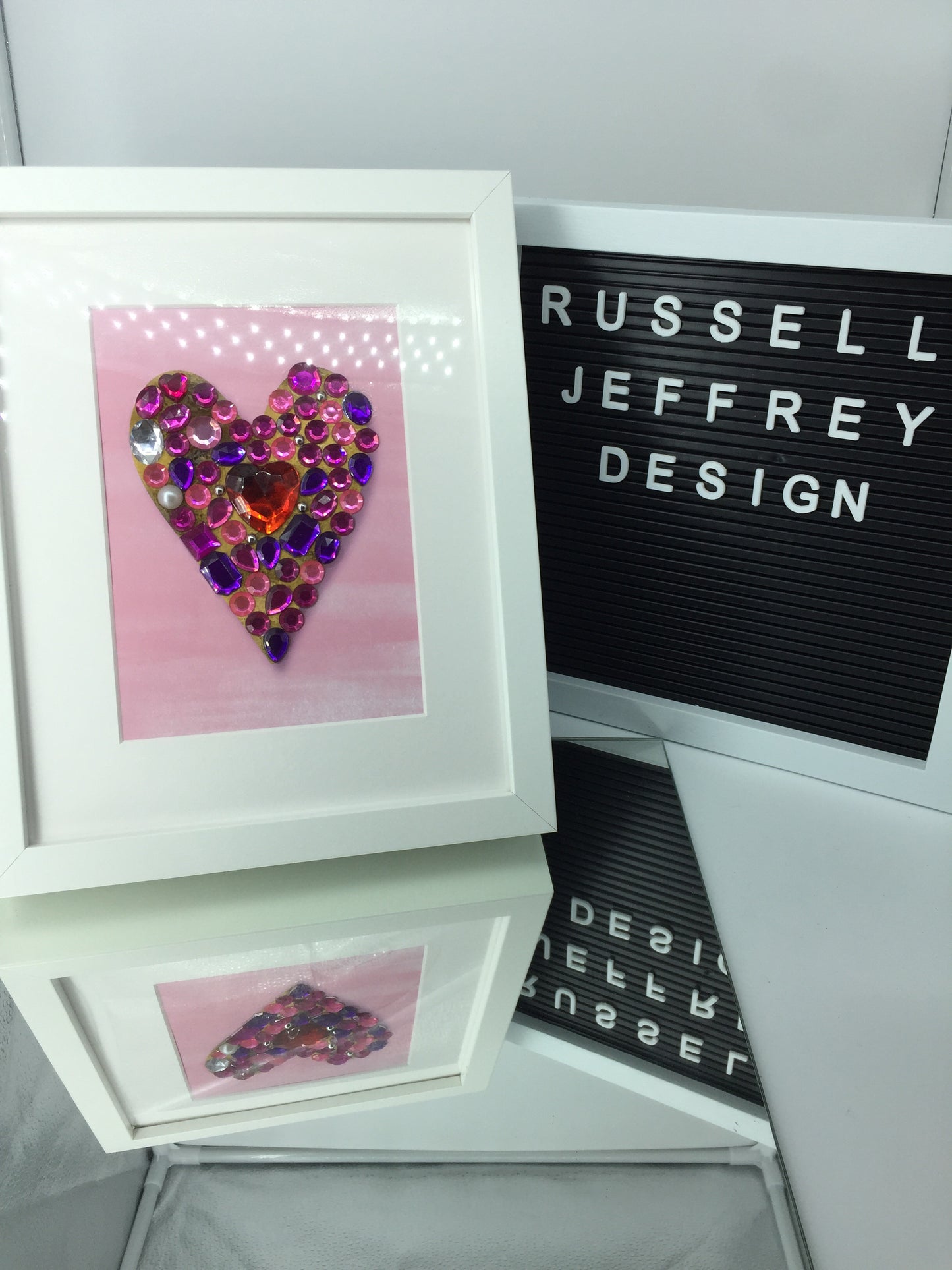Romantic “madly in love”framed heart pink background 5x7