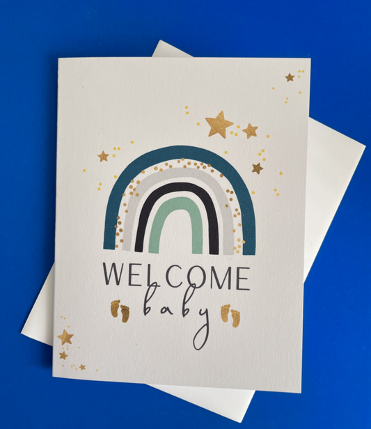 Welcome Baby Rainbow Card Blue