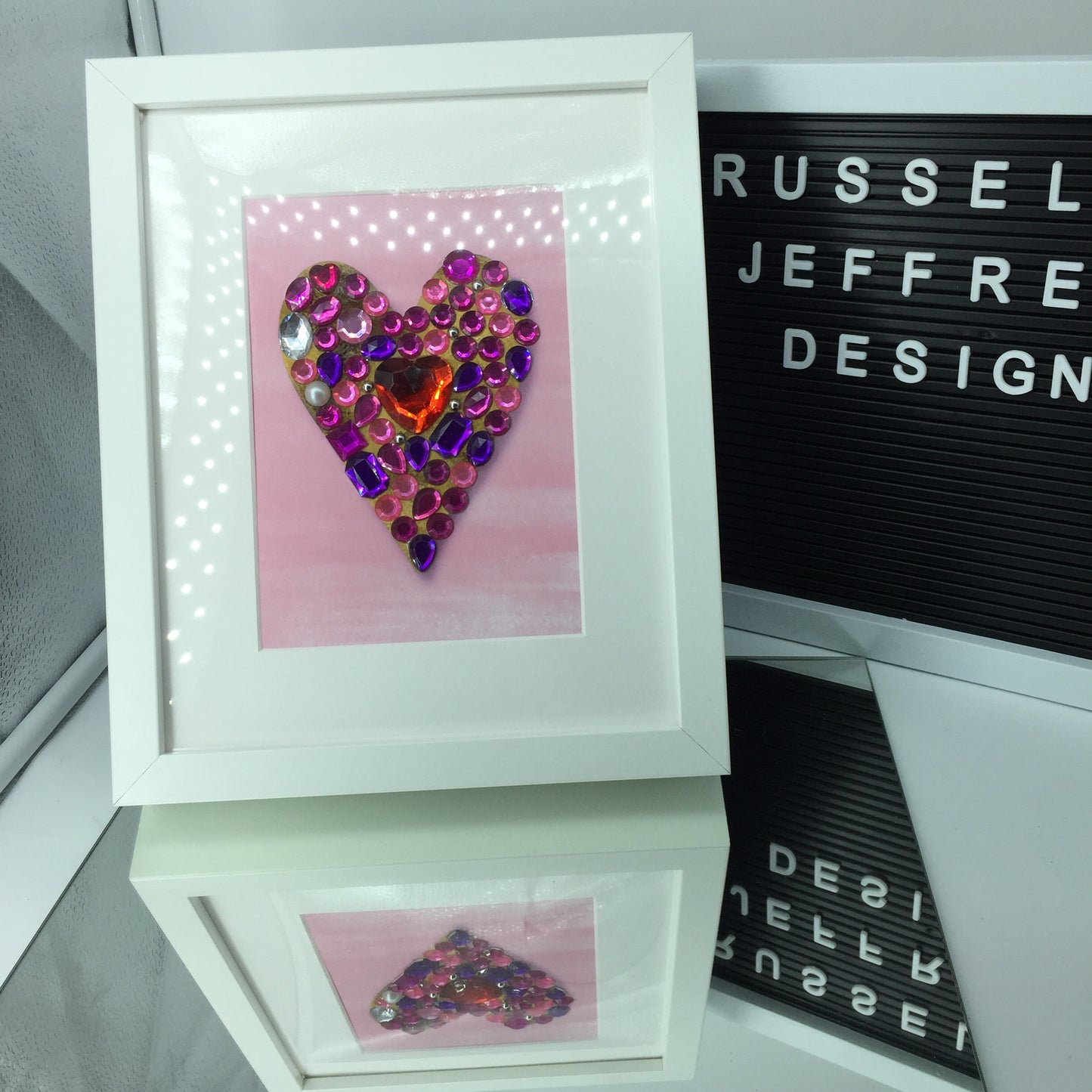 Romantic “madly in love”framed heart pink background 5x7