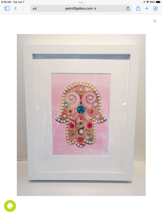 Hamsa Hand Artwork in Pink Design - Framed