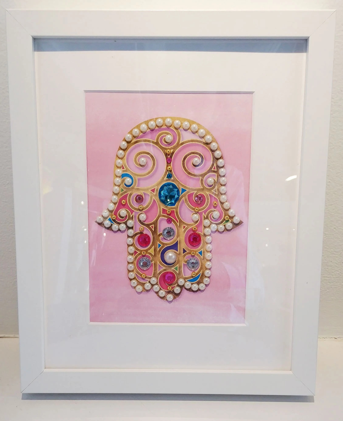 Hamsa Hand Artwork in Pink Design - Framed