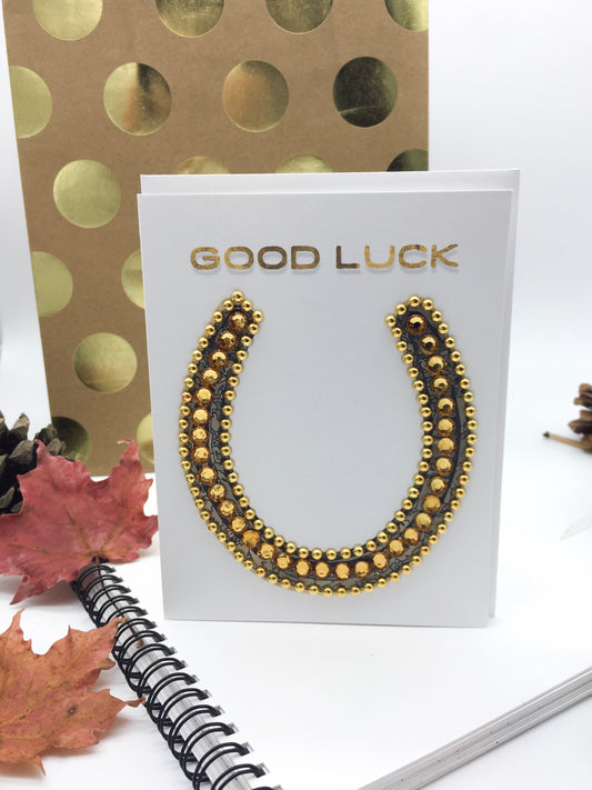 Good Luck Horseshoe Greeting Card Gold