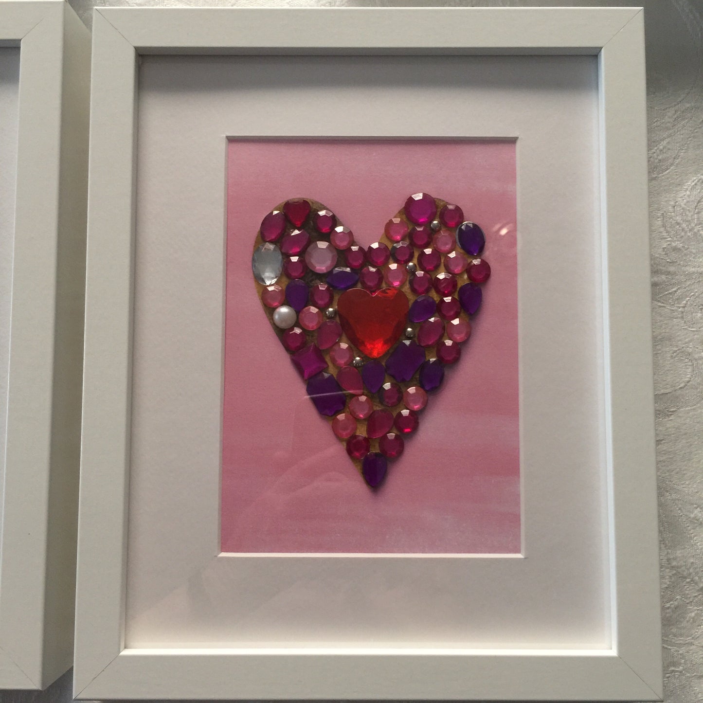 Romantic “madly in love”framed heart pink background 5x7