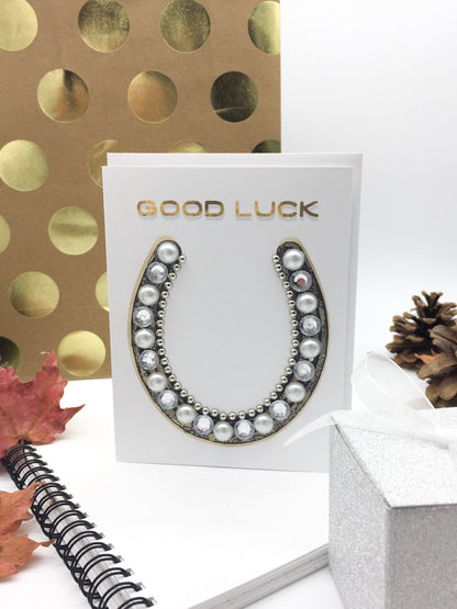 Good Luck Horseshoe Greeting Card Silver