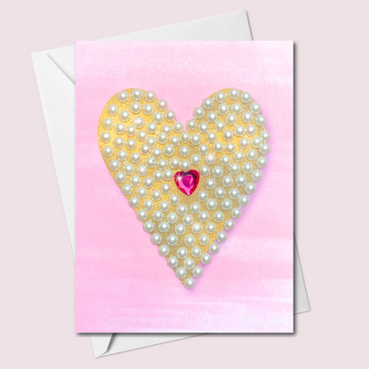 Heart pink with pearls and gems💗