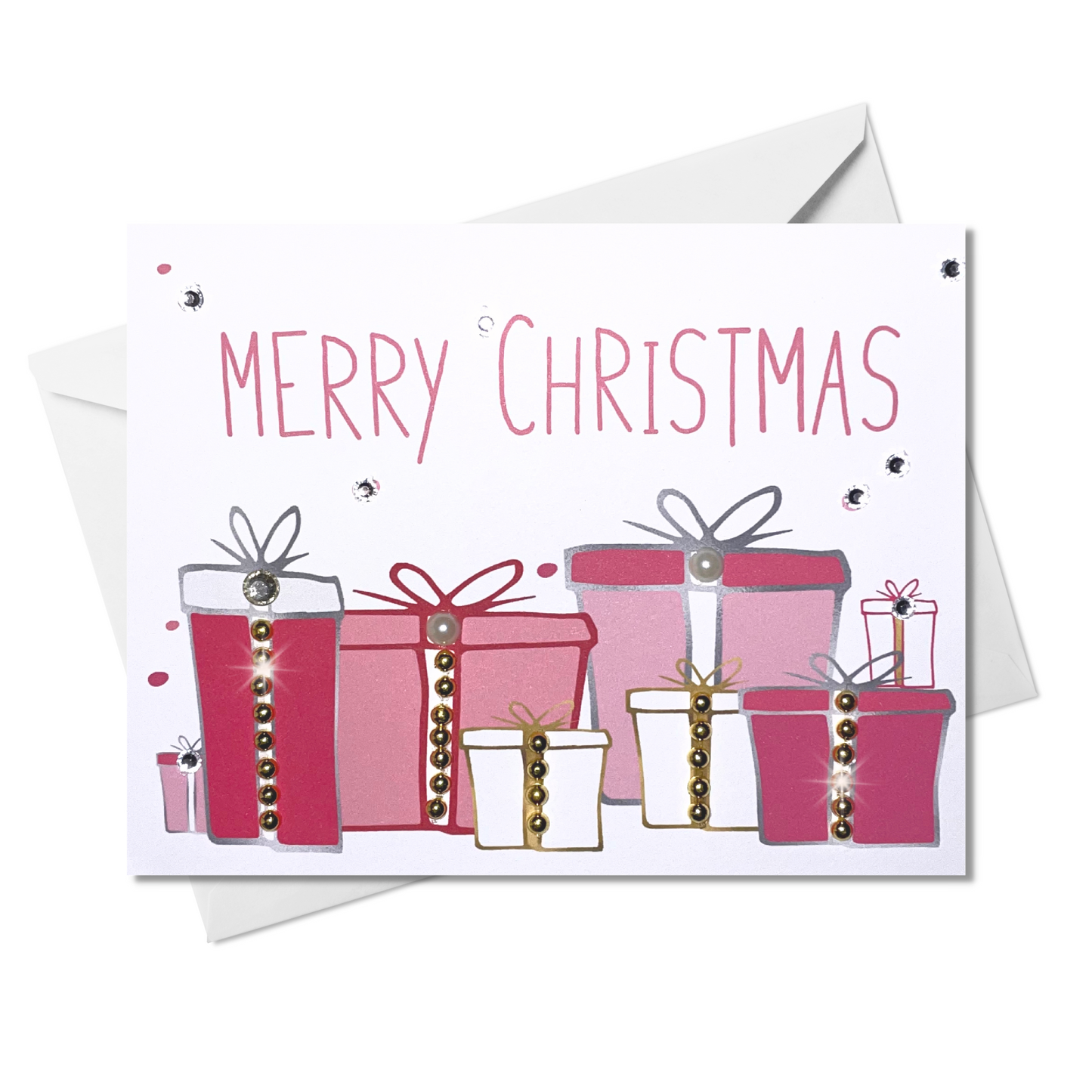 Merry Christmas! Holiday Greeting Card with pink presents