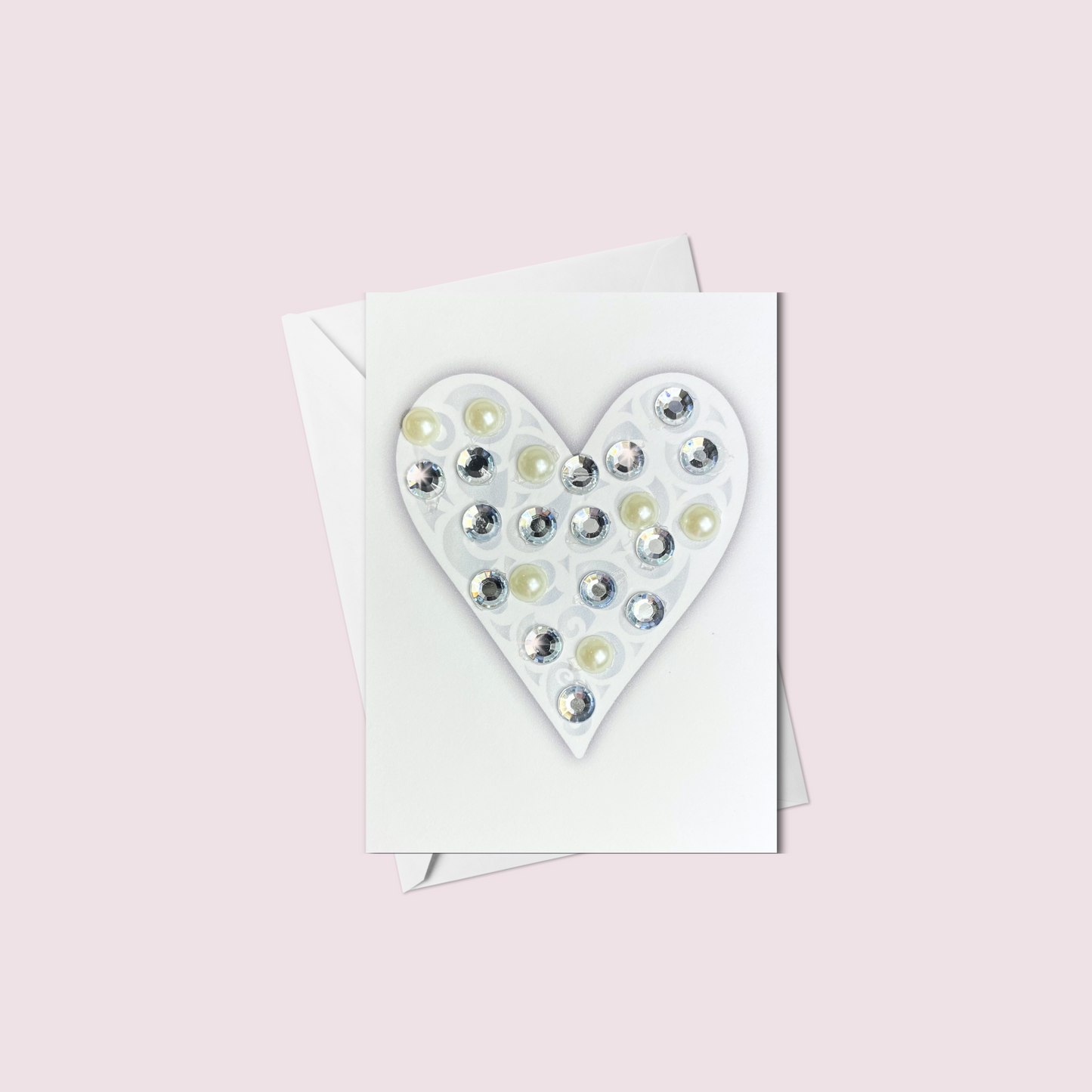 Mini White Sparkly Heart Greeting Card