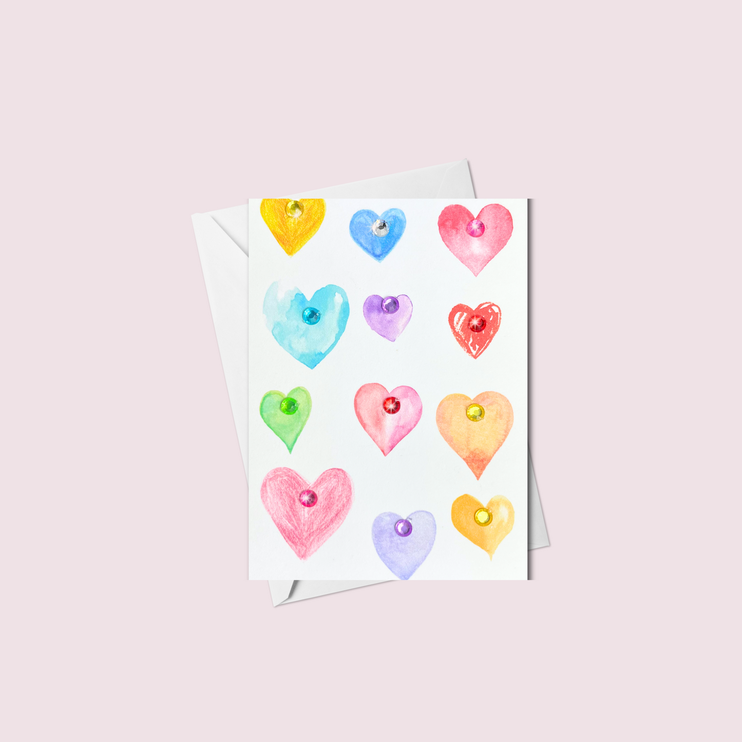 Mini Multi Watercolour Hearts Valentine's Day Greeting Card