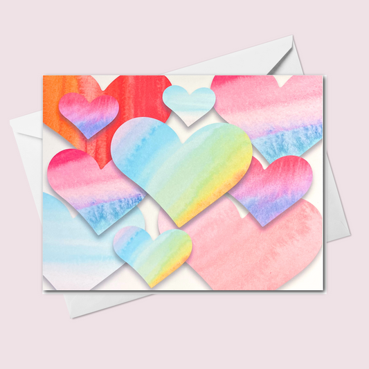 Colorful Watercolor Hearts Greeting Card - A Handmade Way to Say “I Love You”