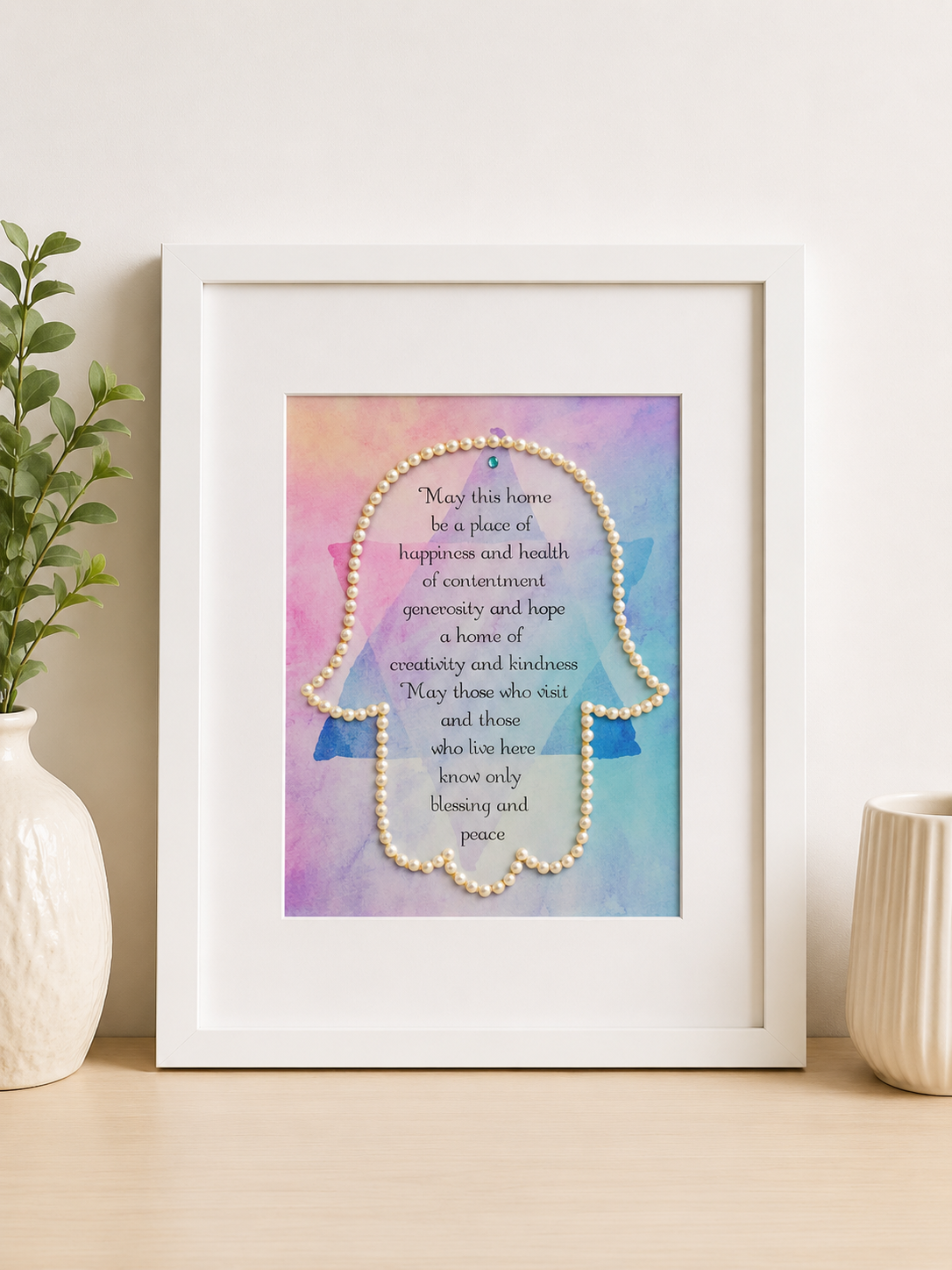 Framed Hamsa Home Blessing Wall Art | Hand-Embellished Judaica Decor | Modern Jewish Home Gift | Ready to Hang
