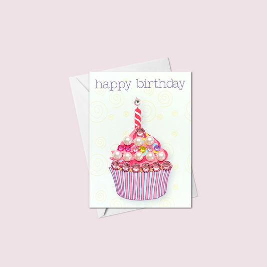 Mini Happy Birthday Pink Cupcake Greeting Card