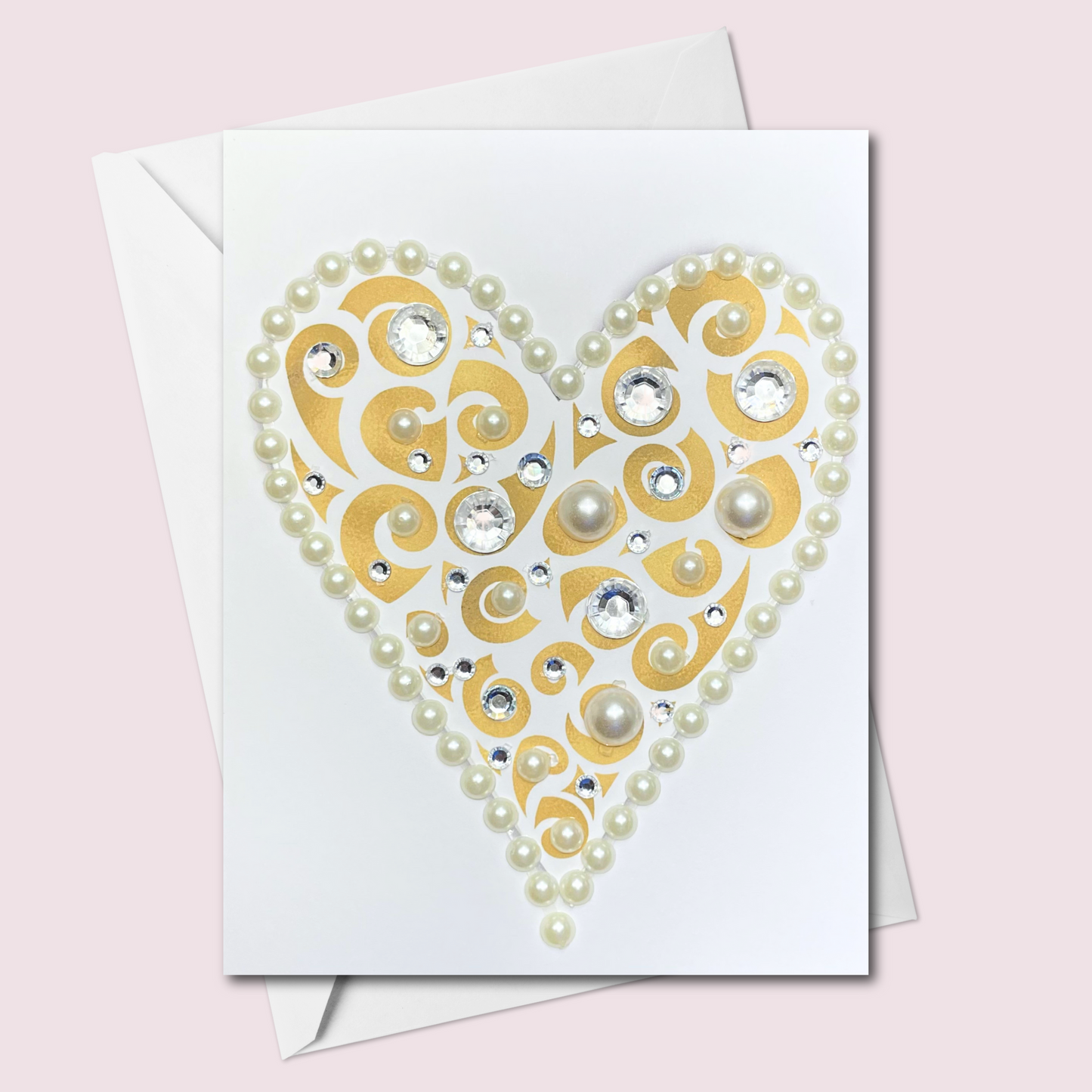 Gold Swirl and Pearl Heart Greeting Card