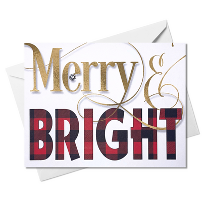 Merry Christmas - Merry & Bright! Red Plaid Greeting Card