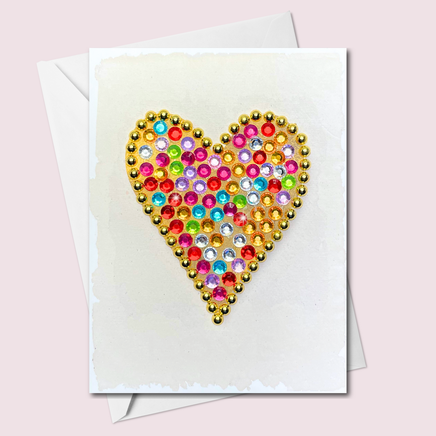 Multicolour Gem and Gold Heart Greeting Card