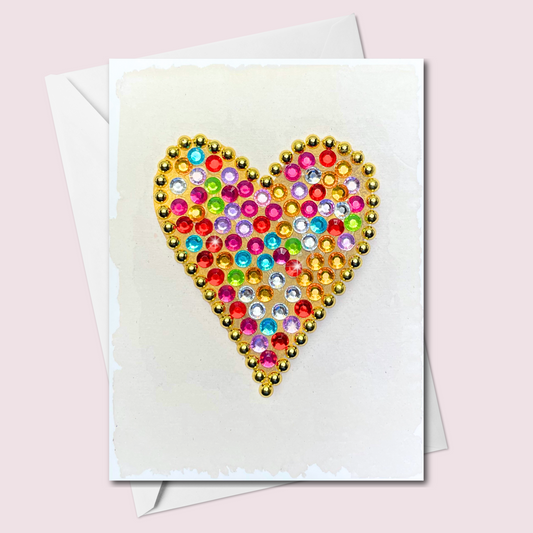 Multicolour Gem and Gold Heart Greeting Card