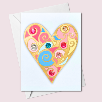 Art Deco Heart Blue Background Greeting Card