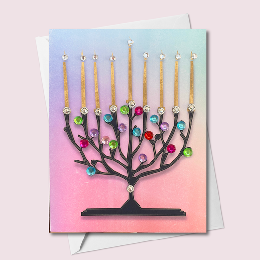 Chanukah Menorah Watercolour Background Multicolour Stones