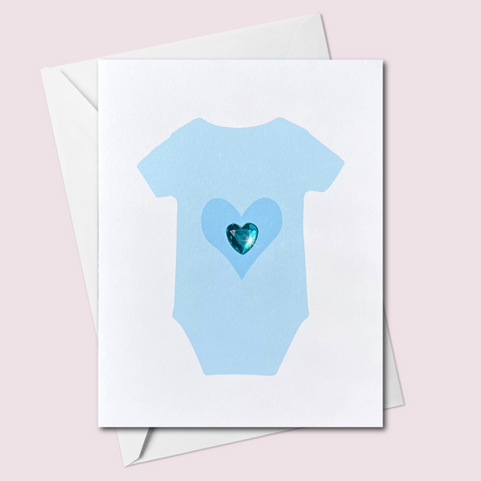 Handmade Baby Onesie Greeting Card | Blue Newborn Baby Shower Card