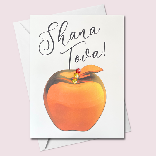 Shana Tova! Rosh Hashanah Gold Apple Card Black Script