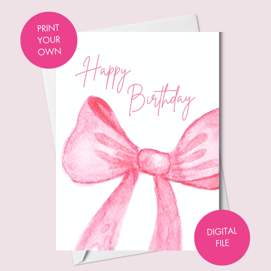 Happy Birthday Bow Birthday Card | Printable (Digital Download)