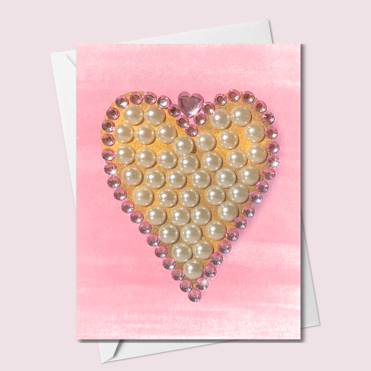 Pink Pearl & Jewelled Heart Greeting Card