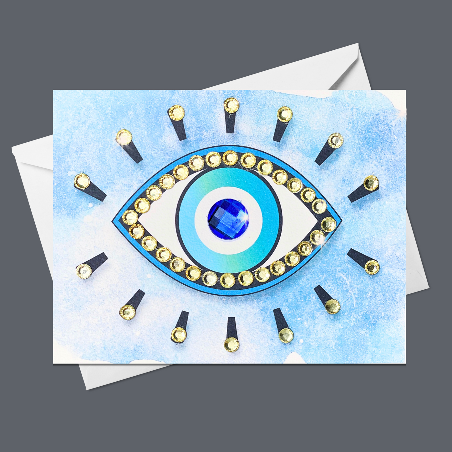 Evil Eye Protection on Blue Watercolour Background