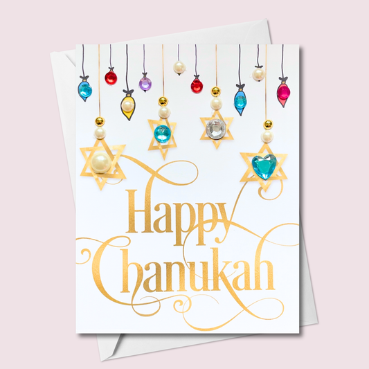 Happy Chanukah Card with Ornament Lights