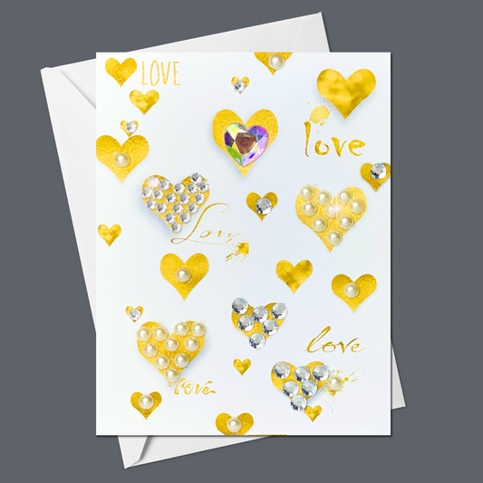 Gold Hearts and Love Greeting Card