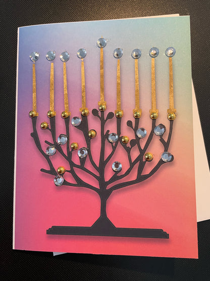 Chanukah Menorah Watercolour with Pearls