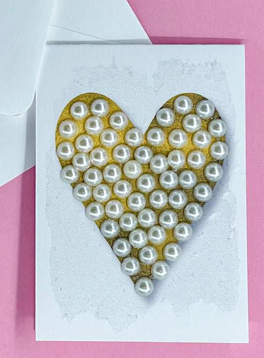 Gold and Pearl Heart with Silver Watercolour Background - Mini Size