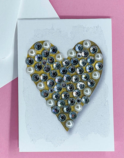 Gold Heart with Silver Watercolour Background - Mini Size