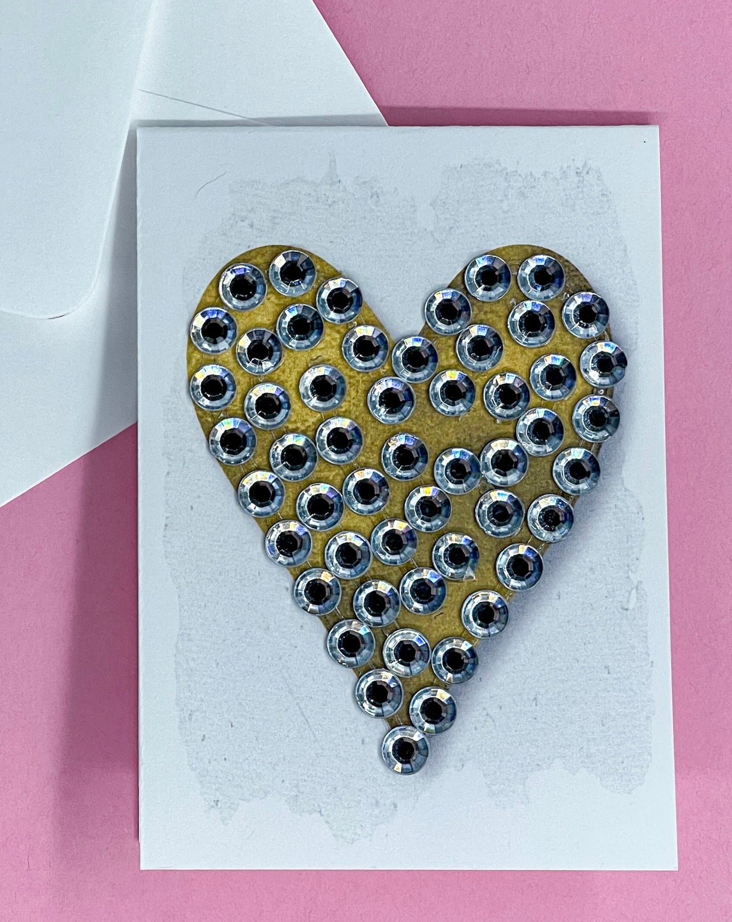 Gold Heart with Silver Watercolour Background - Mini Size