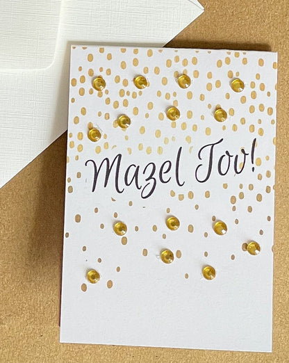 Mini Mazal Tov greeting card with hand-applied sparkling details