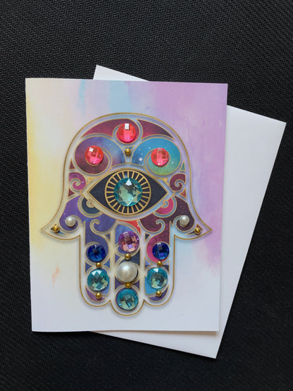 Purple Hamsa Watercolour Greeting Card