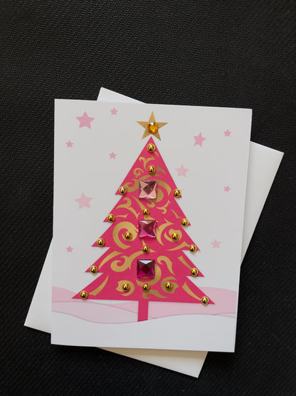 Pink Christmas Tree Greeting Card with Star