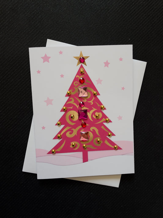 Pink Christmas Tree Greeting Card with Star