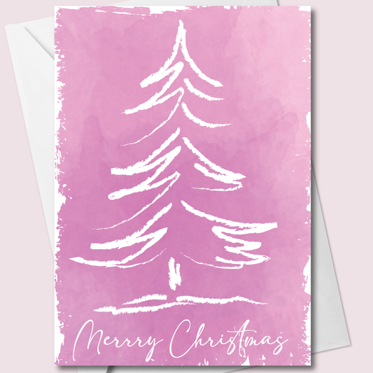 Pink Christmas Tree Card – Modern Holiday Greeting – 5" x 7"