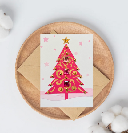 Pink Christmas Tree Greeting Card with Star