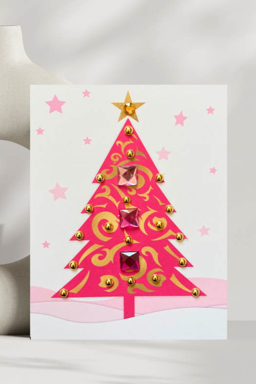 Pink Christmas Tree Greeting Card with Star