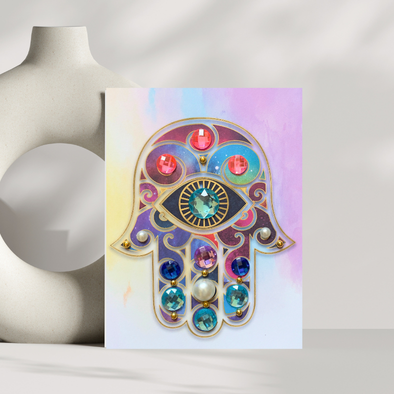 Purple Hamsa Watercolour Greeting Card