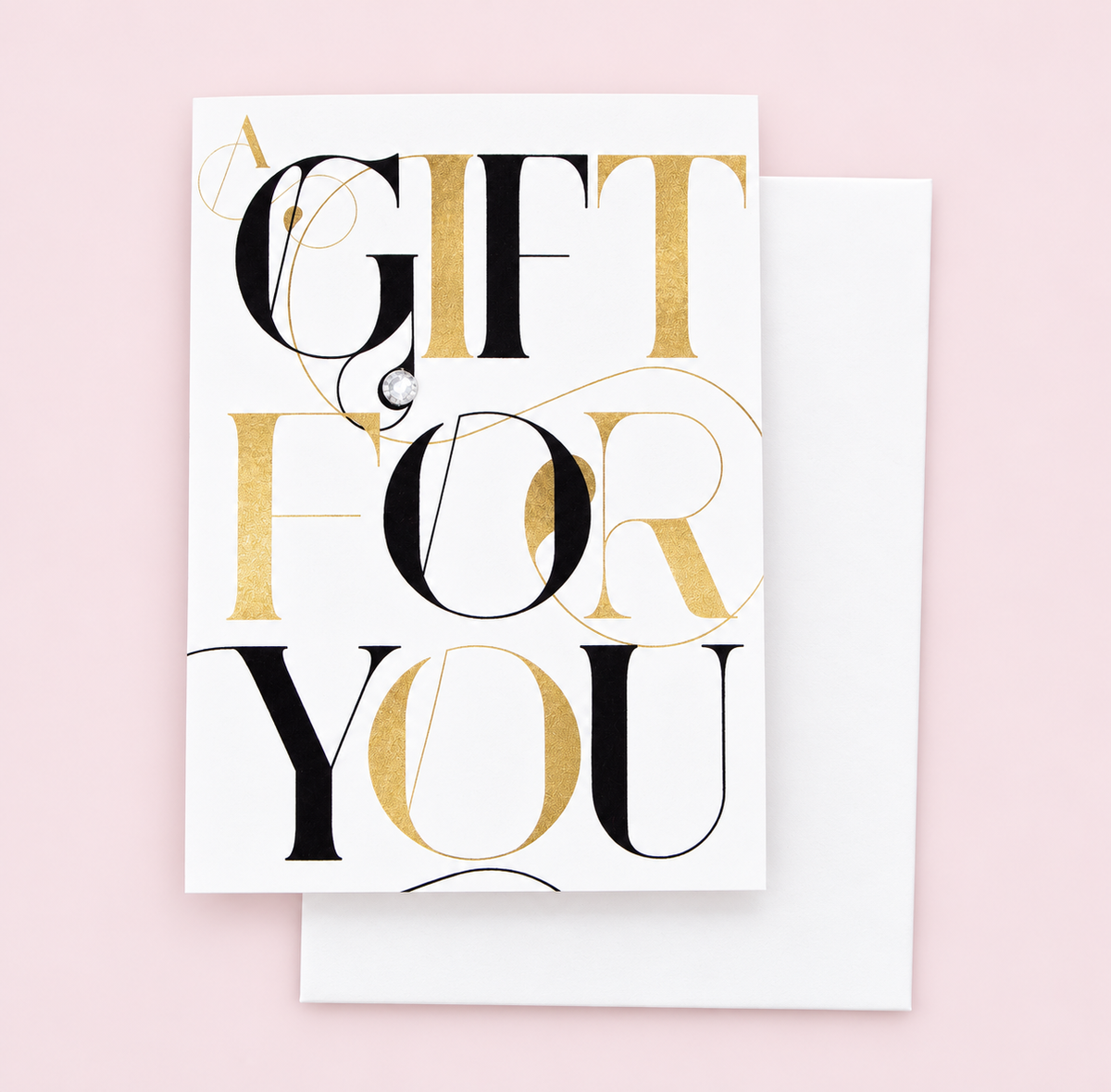 A Gift For You (Bold) Greeting Card Mini Size with white envelope on a pale pink background