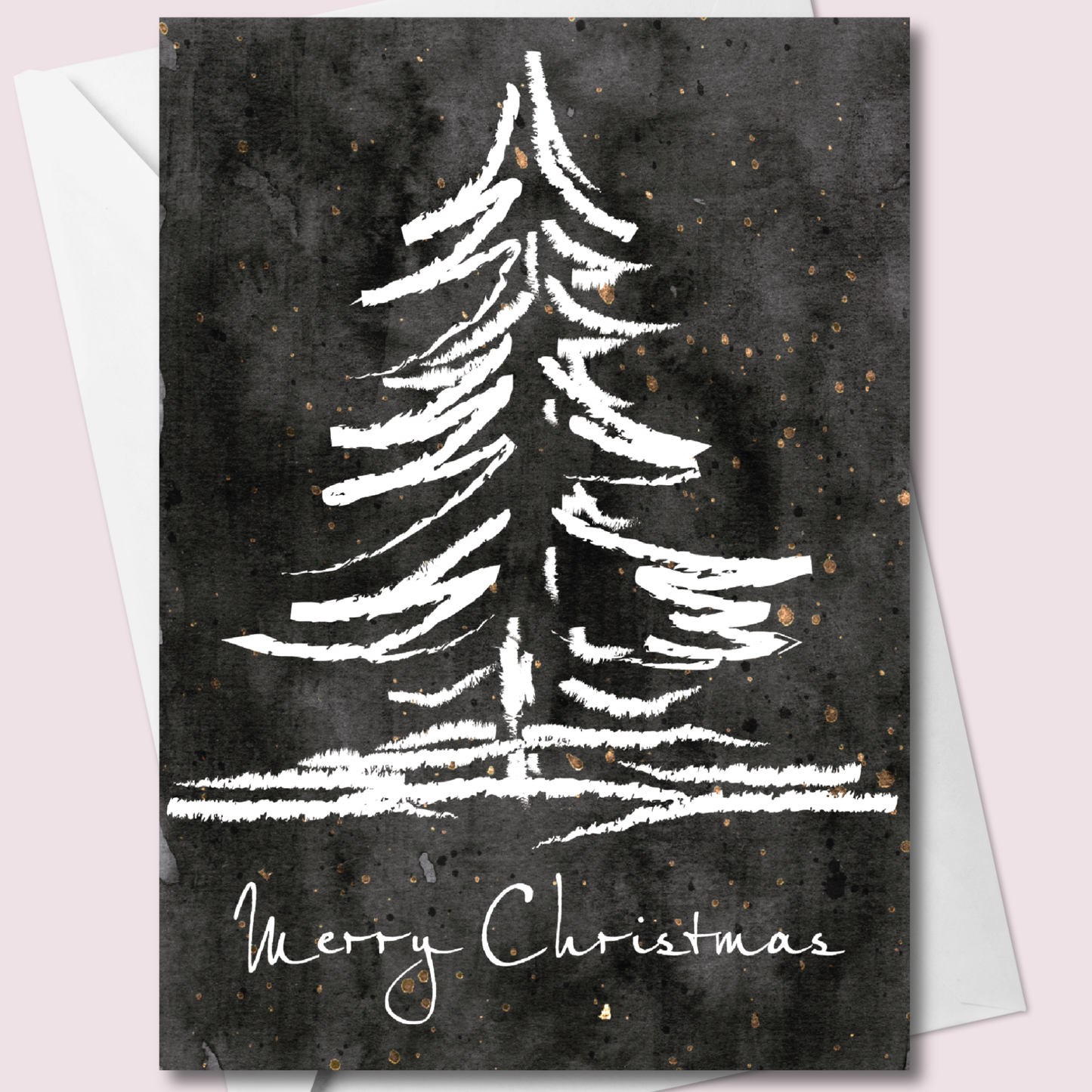 Black Merry Christmas Tree Card – Gothic Holiday Greeting – 5"x7"