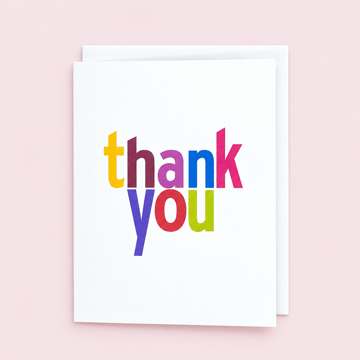 Thank You Card bold colours with a white envelope on a pale pink background