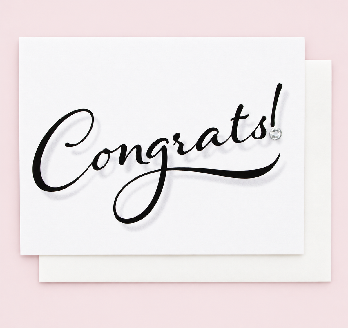 Congrats! Greeting Card with white envelope on a pale pink background