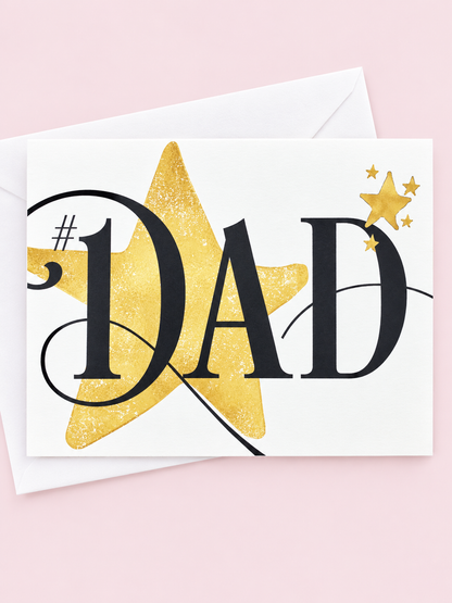 DAD with Stars with a white envelope on a pale pink background