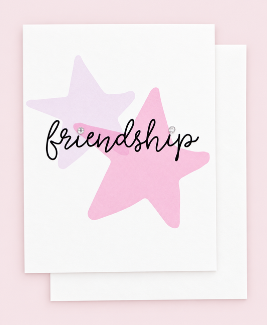 Friendship Greeting Card with white envelope on a pale pink background