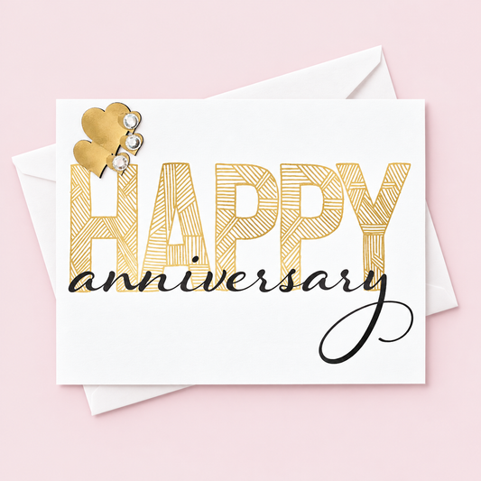 Happy Anniversary Greeting Card greeting card with its original design, shown with a white envelope on a pale pink background