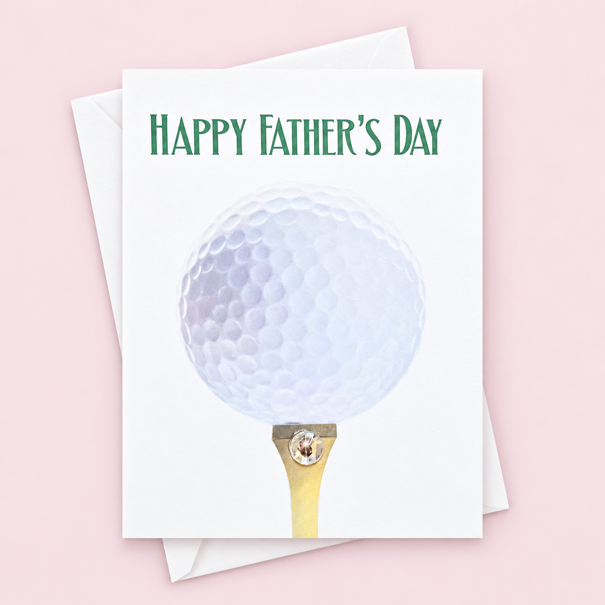Father’s Day Golf Card | Golf Lover Father’s Day Gift | Handmade Card for Golfers with white envelope on a pale pink background